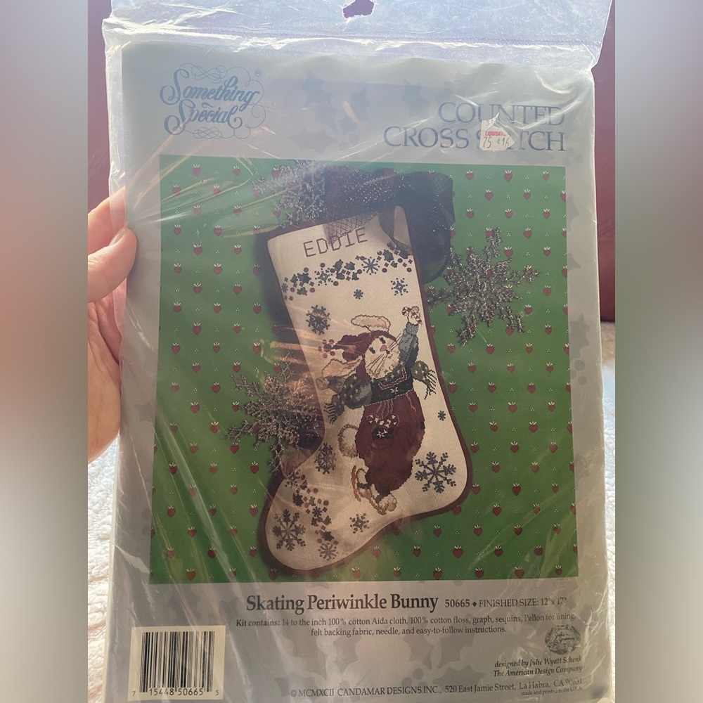 Skating Periwinkle Bunny Stocking Kit - Green and Brown